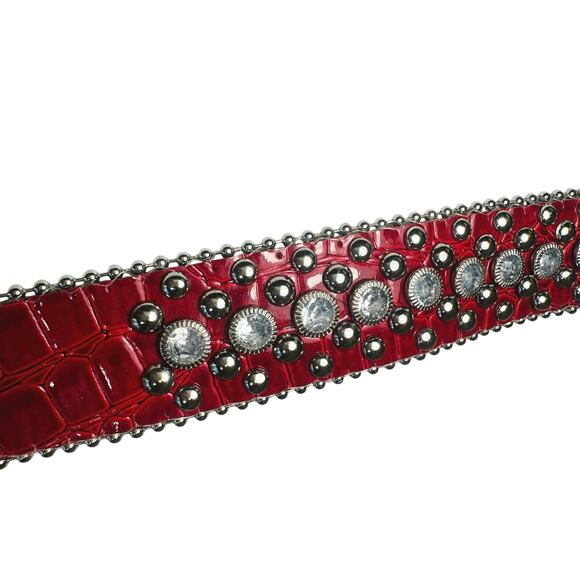 Vintage Red Genuine Leather Rhinestone
Studded Western Cowgirl Belt XL 46-49” - Picture 6 of 10